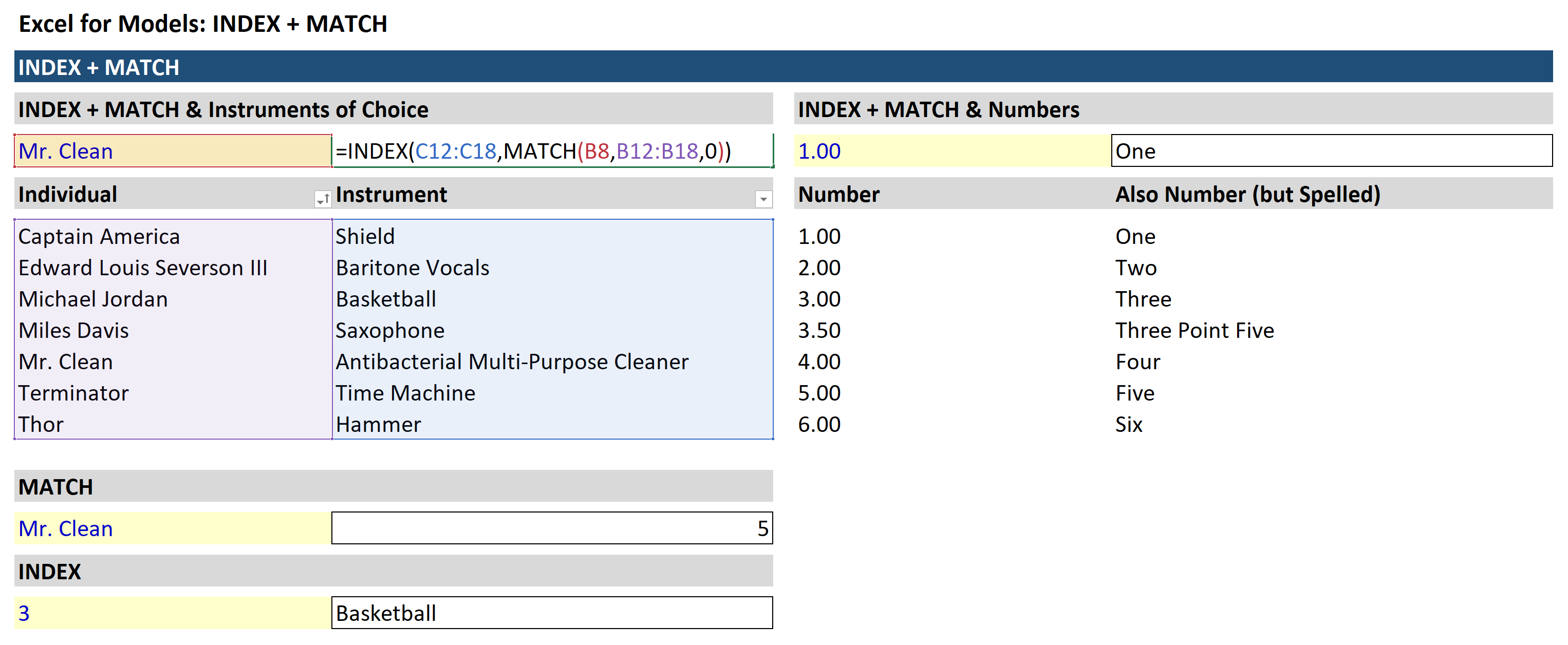 INDEX and MATCH in Excel